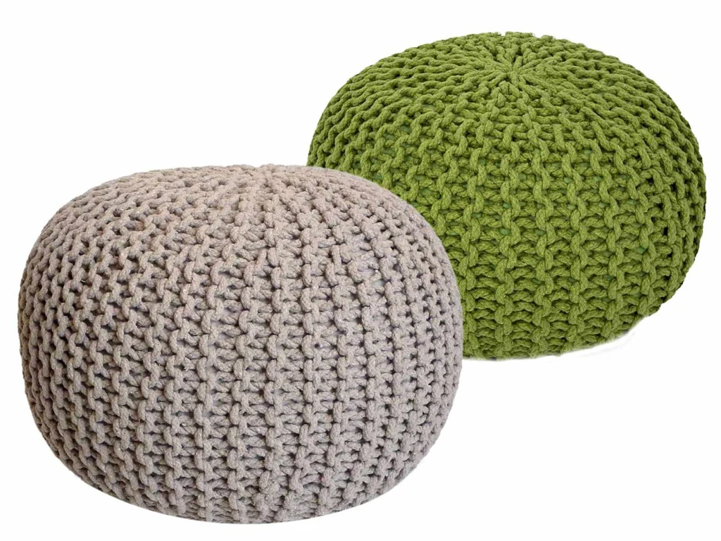 Puff/stickad puff, grovstickad, Ø55x37cm, set om 2.
